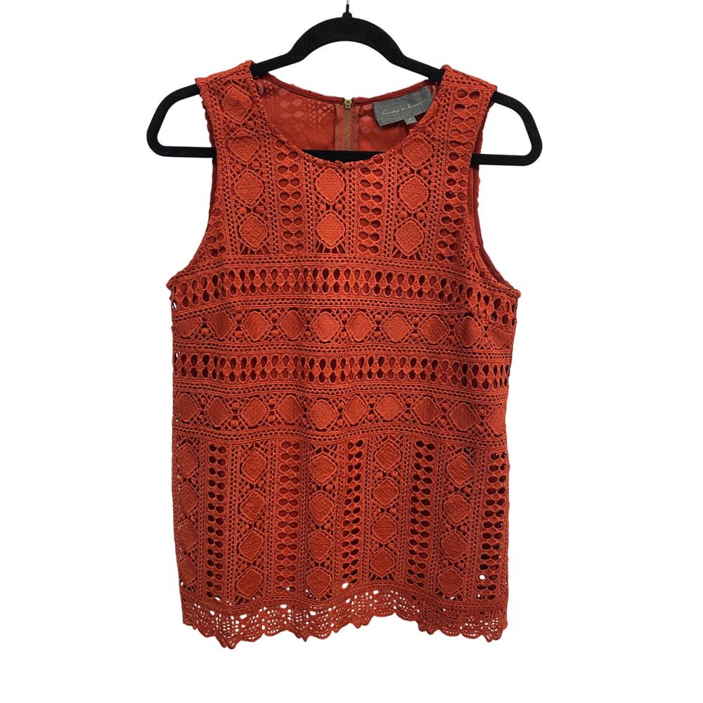 Sunday in Brooklyn Orange Crochet Sleeveless Blouse